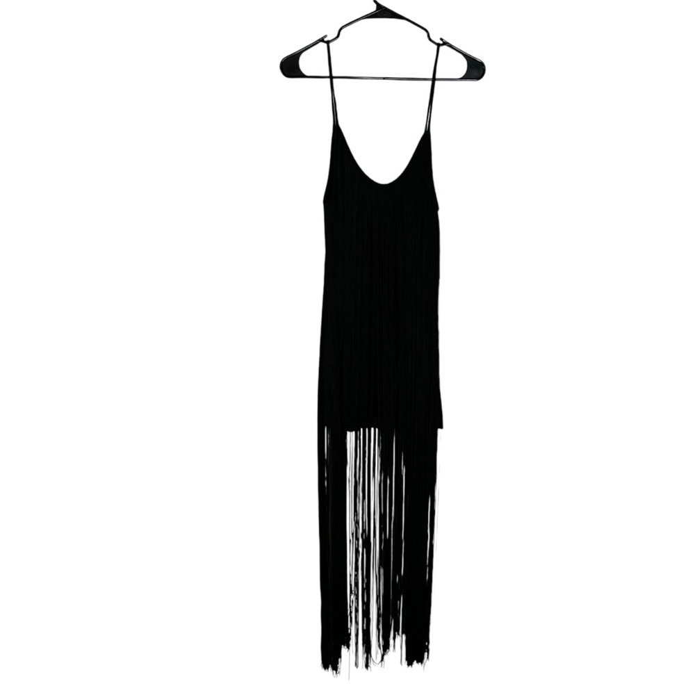 Maurie and Eve Platinum Black Long Fringe Dress Size 0